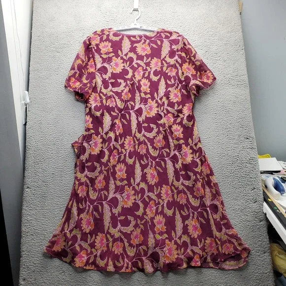 JBS Dress Women 32W Multicolor Floral Lined Lightweight Short Sleeve Wrap V-Neck - Picture 2 of 7